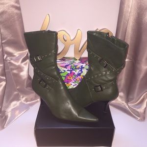 3inch heel army green pointy toe boot
